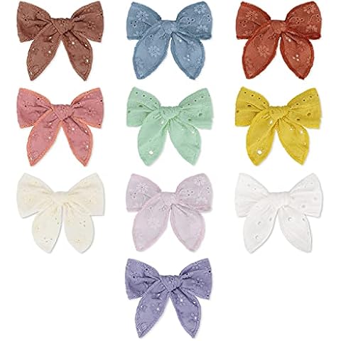 JessLab 10 Pcs Hair Bow Clips, 10 Pieces Baby Girl Solid Bow Hair Clips Handmade Hair Bow Alligator Clips Hair Accessory for Babies Kids Little Girls Pigtail Ponytail Assorted Colors, Set 3 Cover