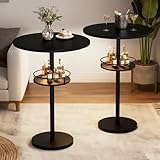 YATINEY Bar Table with LED Light, Round Bar Table Set of 2, High-top Table with Metal Frame, Pub Cocktail Table, Large Base for Living Room, Kitchen, Bar, Black BT15L2UDBB