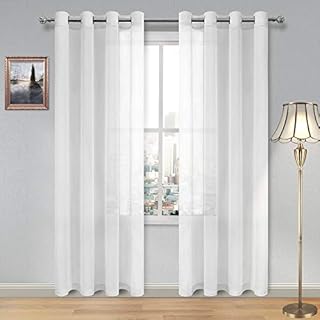 DWCN White Sheer Curtains Textured Semi Transparent Eyelet Top Decorative Voile Curtain for Living Bedroom, 52" Wide x 84" Drop, 2 Panels
