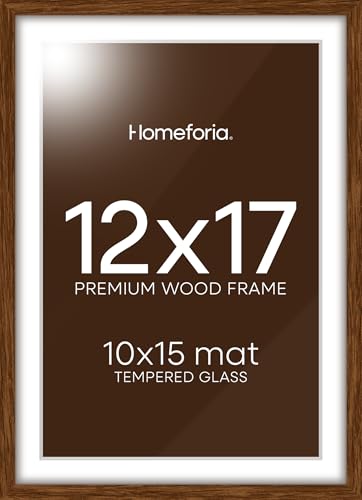 Image of Homeforia 12x17 Picture Frame Brown, High End Dark Oak 12x17 Poster Wood Frame with Mat 10x15 for Photo, 12 x 17 Wooden Walnut Frame Matted to 10 x 15, 17x12 Frames, Tempered Glass, Wall Kit, Set of 1