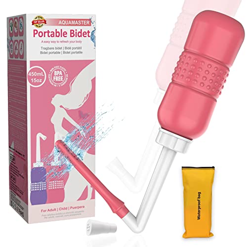 Bidé portátil 2 en 1, 2 boquillas, lavado íntimo para mujer, botella perineal, bidé de mano, bidé personal, bidé de viaje con boquilla corta + boquilla larga