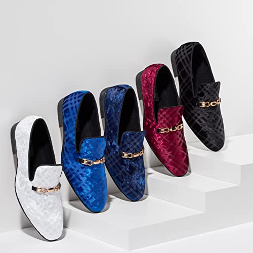 Men’s Velvet Shoes Dress Slip On Velvet Loafers For Men – Wedding & Event Dress Velvet Loafers Shoes - Vintage Fashion Velvet Shoes -With & Elegant Gold Buckle -8088-White-11 #TOP4