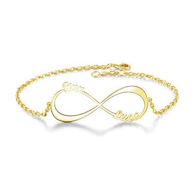 EVER2000 Personalized Name Link Bracelet, Custom 18K Nameplate Bracelet Customized Charm Couple Bracelet with Any Name Hand Jewelry Gift for Women