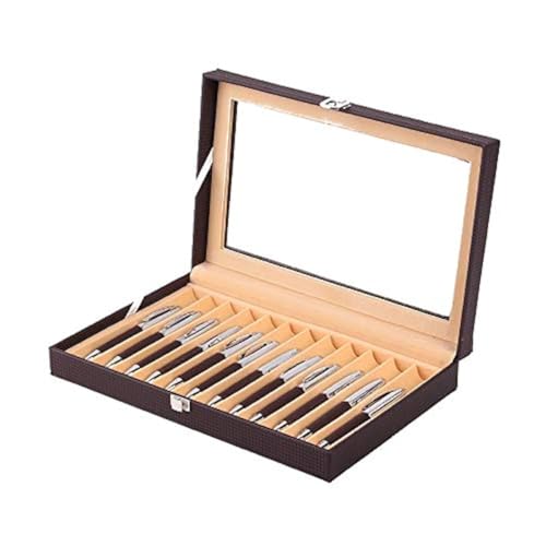 Maestrorelojero - Présentoir pour 12 stylos plume, Verre, Bois, Cuir écologique et Microfibre | Porte-stylo noir