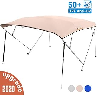 KING BIRD 4 Bow Bimini Boat Top Cover Sun Shade Boat Canopy Waterproof 1 Inch Stainless Aluminum Frame 54" Height with Rear Support Poles and Storage Boot 3 Colors -5 Sizes（Beige, 91"-96"）