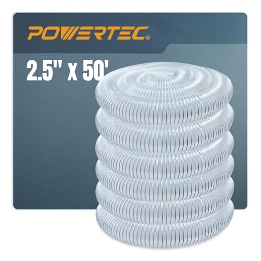 POWERTEC 70240 PVC Dust Collection Hose (2-1/2 Inch x 50 Feet) | Flexible Clear Vue Heavy Duty PVC Hose