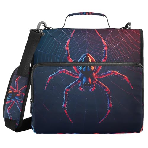 Image of Spider Zipper Binder Bag 3 Ring Binder with Shoulder Strap Zip Up 500 Sheets Capacity Multi Pockets for School Office Supplies