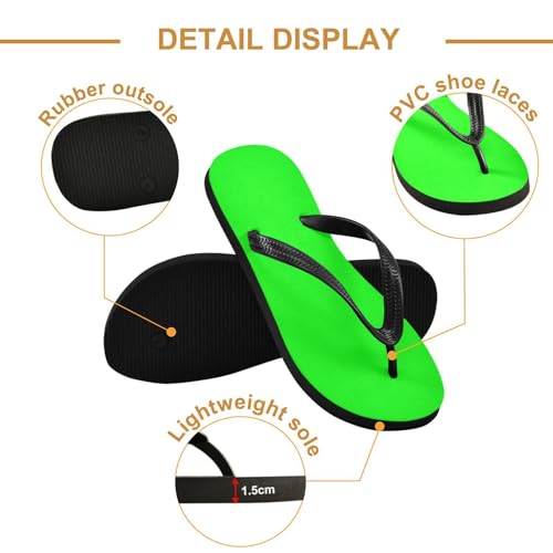 ATTX Neon Green Solid Color Flops Slip Sandals for Women Men, Beach Shoes Casual Thong Sandal（470）2