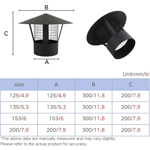 Tapa de lluvia para chimenea de acero inoxidable 304 redonda de 135 mm para tejados 3