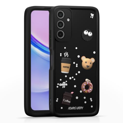 Image of Bintage Cute Fun Ball | Taddy Cartoon 3D Smiley Coffee Cup | Milk Donut | Full Protection Rubber Back Cover Compatible for Samsung M35 5G - Black
