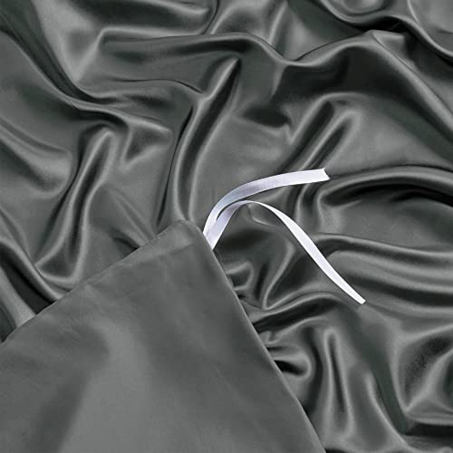 Image of NSGZ Satin Duvet Cover for Weighted Blanket, 60x80, 8 Ties, Dark Grey | 8 Ties And Zipper For Secure Fit, Cooling Satin Gentle On Skin, Machine Washable, Fits 48x72 And 60x80 Weighted Blankets