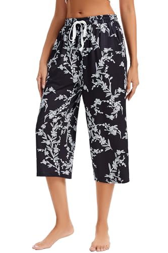 Image of Kabento 2 Pack Womens Pajama Pants Capri Sleep Lounge Pants Drawstring Pj Bottoms with Pockets