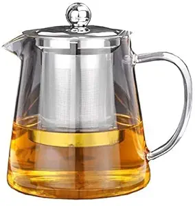 JINELZA Borosilicate Round Glass Tea Pot with Heat Resistant Stainless Steel Infuser Perfect for Tea and Coffee Maker, Clear Glass Kettle 750ML - 1 Pcs