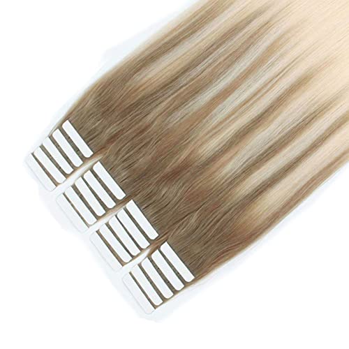 Image of Sixstarhair Balayage Hair Extensions Tape In With Double Sided Tapes Remy Human Hair Tape In Hair Extensions Balayage Ash Brown Fading to Ash Blonde [B8-60 22inch]