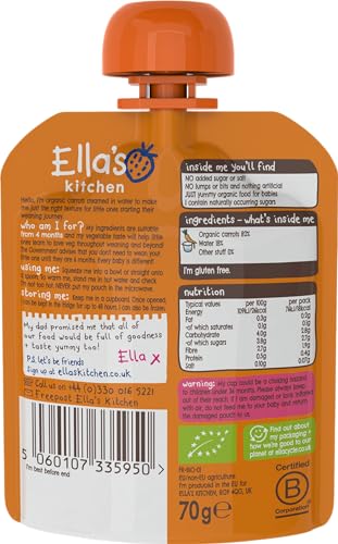 Ella's Kitchen Smooth Carrots Puree, Stage 1 (4+ months), Pack of 7, 490g