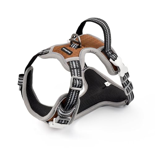 WanWeek 犬 ハーネス ドッグトレーナー 獣医師 W監修 引っ張り防止 抜けない しっかり縫製 メッシュ素材 通気性 サイズ調整可能 前後Dリング付き 夜間反射 安全 散歩 トレーニング 小型犬 中型犬 大型犬 対応 可愛い (千鳥格子 ブラウン,