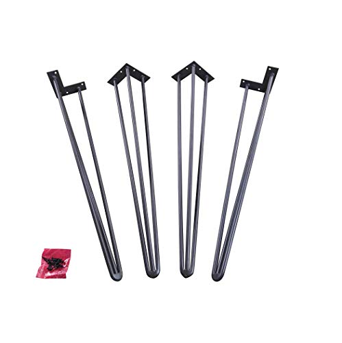 29 Inch Hairpin Legs (Carbon Grey, Three-Rod)- Super Industrial Strength- 1/2 Inch Steel- Mid Century Modern - Set of 4 Table Legs