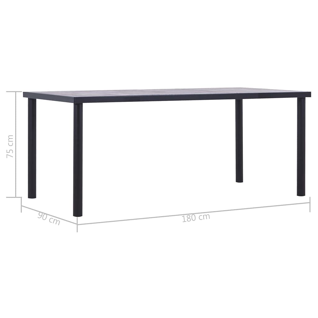 Stół do jadalni czarny i szary betonowy 180 x 90 x 75 cm, płyta MDF z rysunkiem słojów drewna, stabilna rama metalowa, nowoczesny stół kuchenny, trwałe meble do jadalni