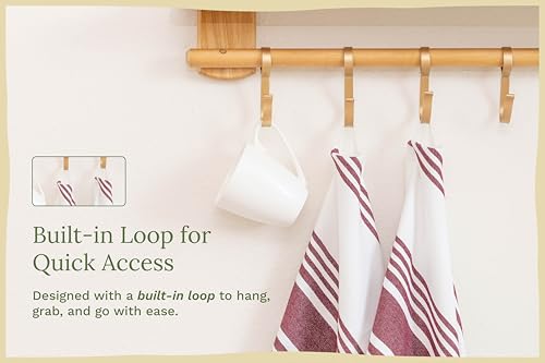 Image of Maroon Dish Towels - Highly Absorbent, 100% Cotton, 6 Pack, 30 inchx20 inch, Lint-Free, Large Size Maroon Striped Kitchen Towels with Hanging Loop - Washable and Durable Dark Red Tea Towels (6 Pack)