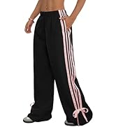 ZAFUL Womens Side Striped Pant Baggy Wide Leg Sweatpants Elastic Waisted Contrast Stripes Loose F...