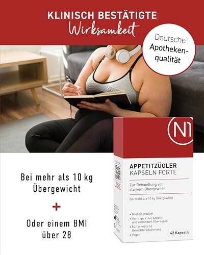 N1 Appetitzügler FORTE - Medizinprodukt zur Behandlung von starkem Übergewicht - Diät, Appetithemmer stark schnelles Abnehmen Tabletten, 42 Kapseln