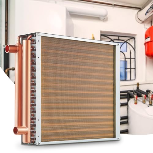 VEVOR Wärmetauscher Wasser-Luft, 40,64 x 40,64 cm mit 3-reihigen 9,53 mm Kupferanschlüssen, 193 Aluminiumlamellen Wärmetauscher für Holzöfen, Heizung und Kühlung im Wohnbereich und Warmluftheizung