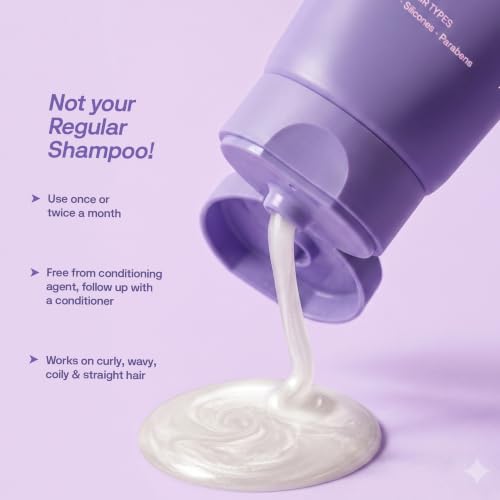 Image of Ashba Botanics Clarifying Shampoo for Curly, Wavy, Frizzy & Dry Hair | Sulfate-Free Deep Cleansing Shampoo | Removes Product Buildup & Hard Water Minerals | With Vitamin C, AHA Fruit Acids & Trehalose | 200ml