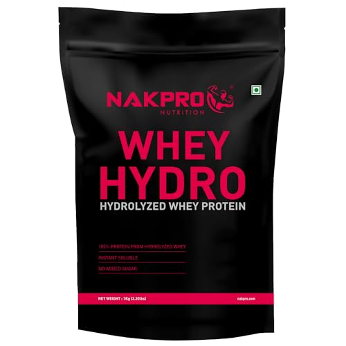 NAKPRO HYDRO Whey Protein Hydrolyzed | 24.89g Protein, 5.45g BCAA | Easy Mixing, Low Carbs, Easy Digesting Whey Protein Supplement Powder for Men, Women & Athletes | 1 Kg (Vanilla)