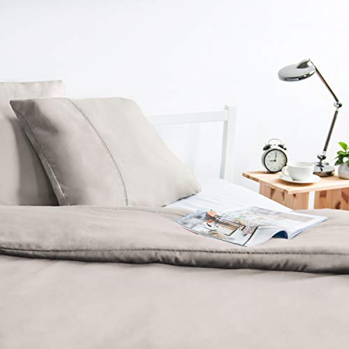 ViscoSoft - Housse de Couette 220x240 en Microfibre touché ultra doux | linge de lit 2 personnes avec decoration jour de Venise | Parure de lit 220x240 adulte + 2 taies d'oreiller, Beige