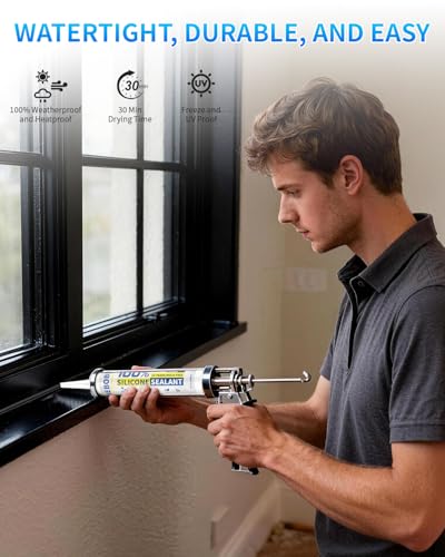 Image of Black Silicone Caulk & Sealant, 100% Waterproof Silicone Caulking, Silicone Sealant Caulking for Kitchen, Bathroom, RV, Interior & Exterior Use, Shrink & Crack Proof, 10.2 FL. OZ /300ML, 1 Pack