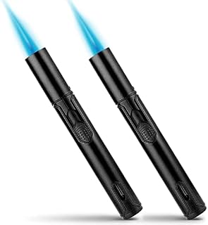 Bbsisgo 2 Pack Jet Flame Lighter, 6.0 inch Gas Lighter with Visible Fuel Window, Refillable Windproof Butane Lighter for BBQ, Stove, Candle, Kitchen Cooker, Hobs, Black(Sold without Gas)