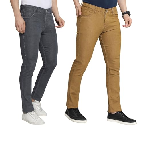 Image of DAIS Men's Stretchable Slim Fit Mid Rise Jeans, Pack of 2, (Combo of 2 Jeans)