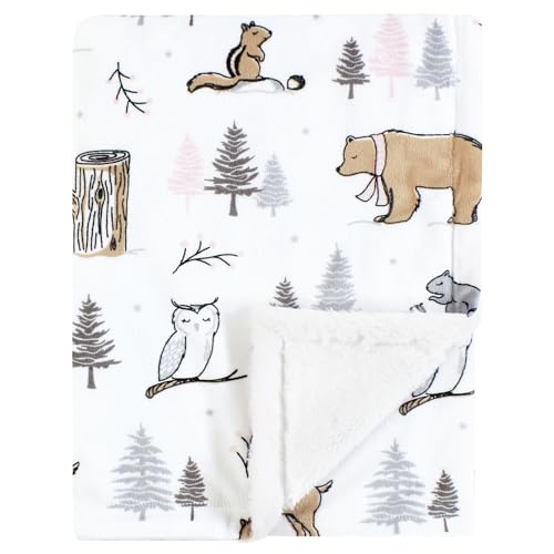 Image of Hudson Baby Unisex Baby Plush Blanket with Furry Binding and Back, Winter Forest, One Size