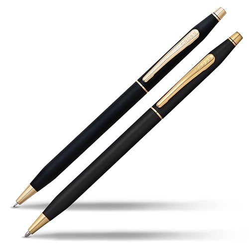 Image of Cross Century, Black, Ballpoint Pen and 0.7mm Pencil Set, with 23 Karat Gold Plated Appointments (250105WG)