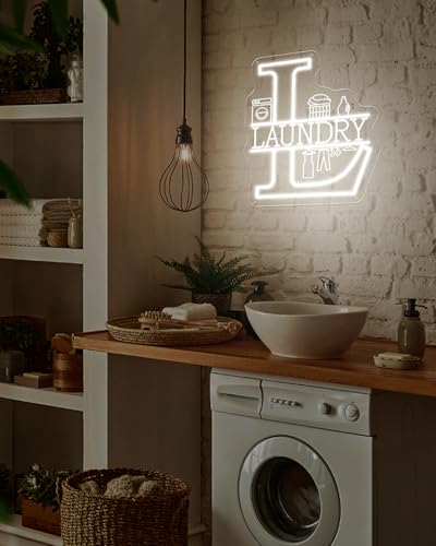 Image of Laundry Neon Sign for Laundry Room Decor, USB Powered Laundry Room LED Neon Light, Dimmable Laundry Sign Acrylic Wall Decor Hanging Home Business Laundry room Bathroom Farmhouse Housewarming Gift