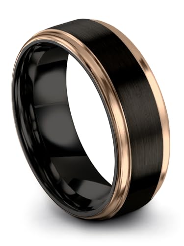 Tungsten Wedding Band Ring 10mm 8mm 6mm 4mm for Men Women 18k Rose Gold Plated Flat Cut Black Grey Brushed Polished