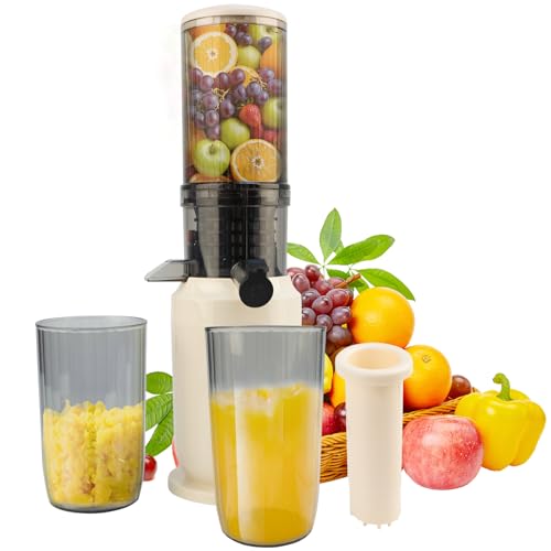 Entsafter Slow Juicer, Entsafter Gemüse und Obst mit 82mm Großem Einfüllöffnung für Ganze Früchte entsaften, Einfache Installation, Leicht zu Reinigen, 100% BPA Frei, mit 2 Gläsern und Bürste