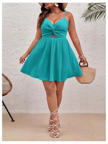 Image of Floerns Women's Plus Size Cut Out Twist Front Sleeveless Flare Hem Cami Dress