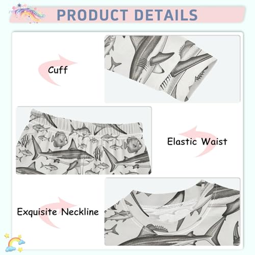 Pajama Sets Long Sleeve Marine Life Fishes Pattern Soft Comfy Sleepwear 2 Piece PJS 3-8T4