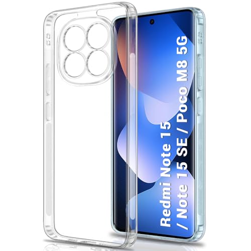 Image of TheGiftKart Back Cover Soft Case for Mi Redmi Note 15 / Note 15 SE /Poco M8 5G | Best Camera Protection | Inbuilt Dust Plugs & Anti-Slip Grip | Ultra Clear Slim Cover Case (Silicone, Transparent)