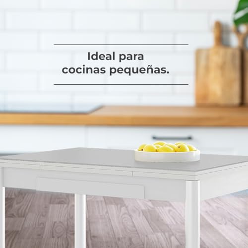 Table extensible ASTIMESA en plateau stratifié gris et structure blanche - 6