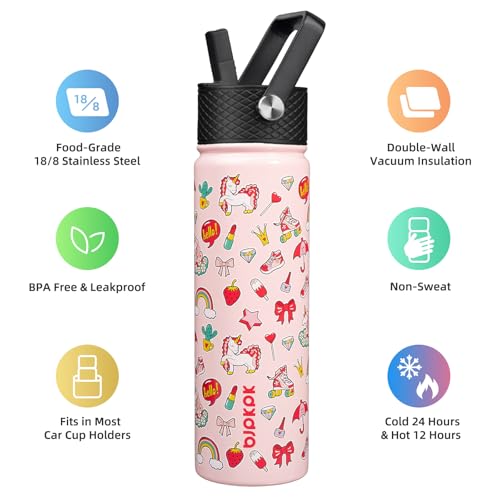 Image of BJPKPK Insulated Water Bottle, 22oz Stainless Steel with Straw Lid