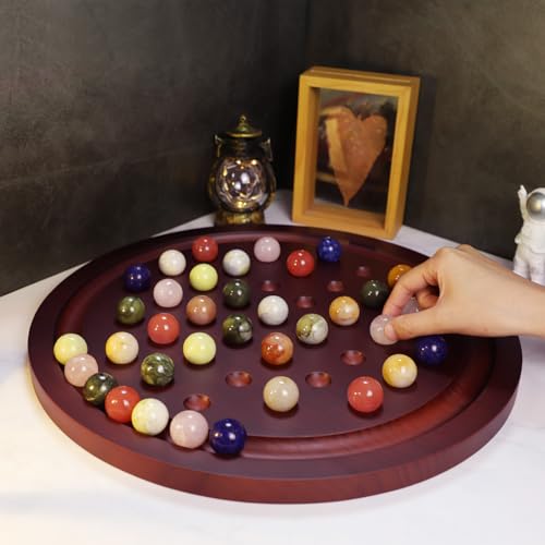 Juego de Mesa Solitario de Mármol HOROW 15.7 Pulgadas Versión Deluxe con Tablero de Madera y 36 Canicas de Piedra Natural miniatura 6