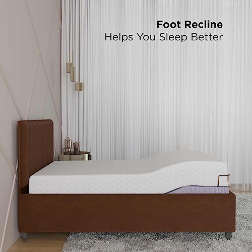 Image of The Sleep Company Elev8 Smart Recliner Bed with Leather Frame | Premium Smart Adjustable Bed | in-Built Massage Mode & Zero Gravity Sleep Mode | Single Size, Polished Steel, Brown