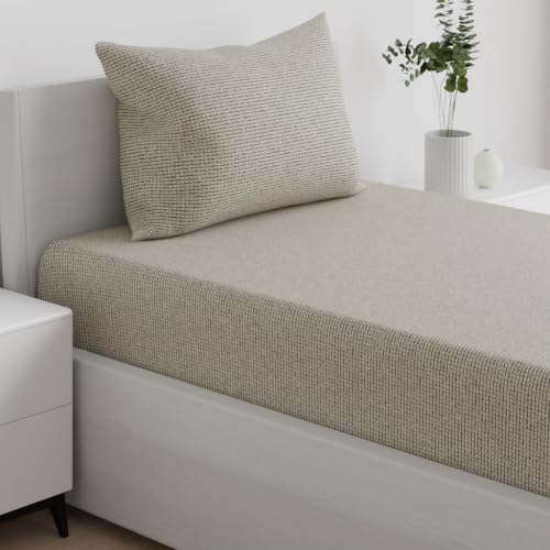 Image of Wakefit 100% Cotton 160 TC Fitted Bedsheet with 1 Pillow Cover | Dune Single, 72 inch x 36 inch, Dune | 1.83m x 91cm