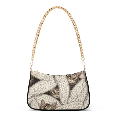 Tabby Cat Cute Beige Ladies Shoulder Bag for Women Hobo Totes Purse Bags Chain Strap Zipper Designer Purses