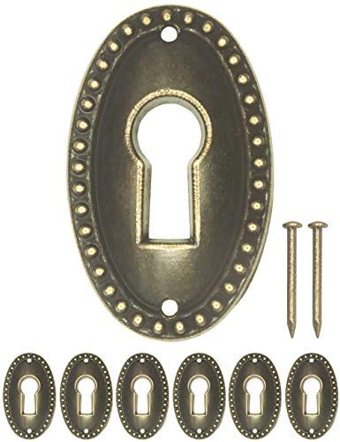 FUXXER® – 6 X antiche chiavi targhette, rosette di serratura, coperture per serratura, foro chiave, design in ottone vintage, set da 6 chiodi inclusi, 37 mm x 23 mm, bronzo