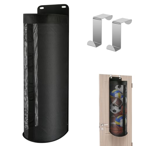 Cosmos Ball Storage Organizer Over Door Hanging Sports Equipment Storage Net Bag Home Garage Sports Accessories Hanging Bag for Holding Basketball Football Soccer Volleyball, with 2 Pcs Metal Hooks