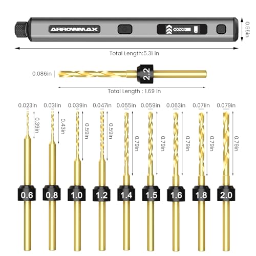 5-Speed Electric Mini Drill Pen, ARROWMAX 10 Small Drill Bits with Aluminium Box, OLED Display, LED Lights, Resin Drill Set for Jewelry Making,Plastic,Wood (SDS Ultra)