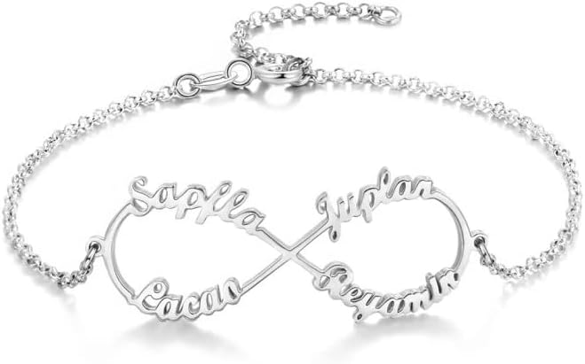 925 Sterling Silver Personalized Name Bracelet Infinity Custom Name Bracelet Anklet Fine Jewelry Birthday Gifts for Women Girls Girlfriend Birthday Anniversary Christmas